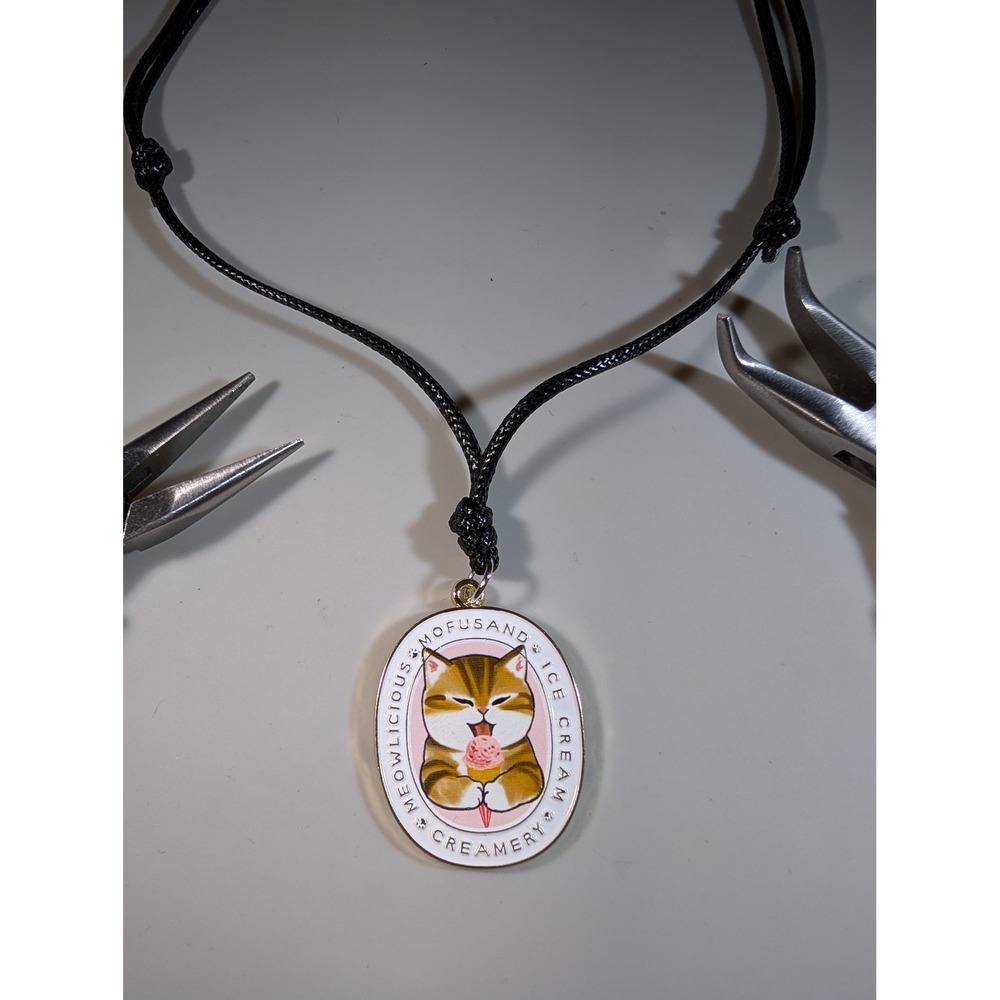 Mofusand Meowlicious Ice Creamery Cat Enamel Pendant Adjustable Cord Necklace